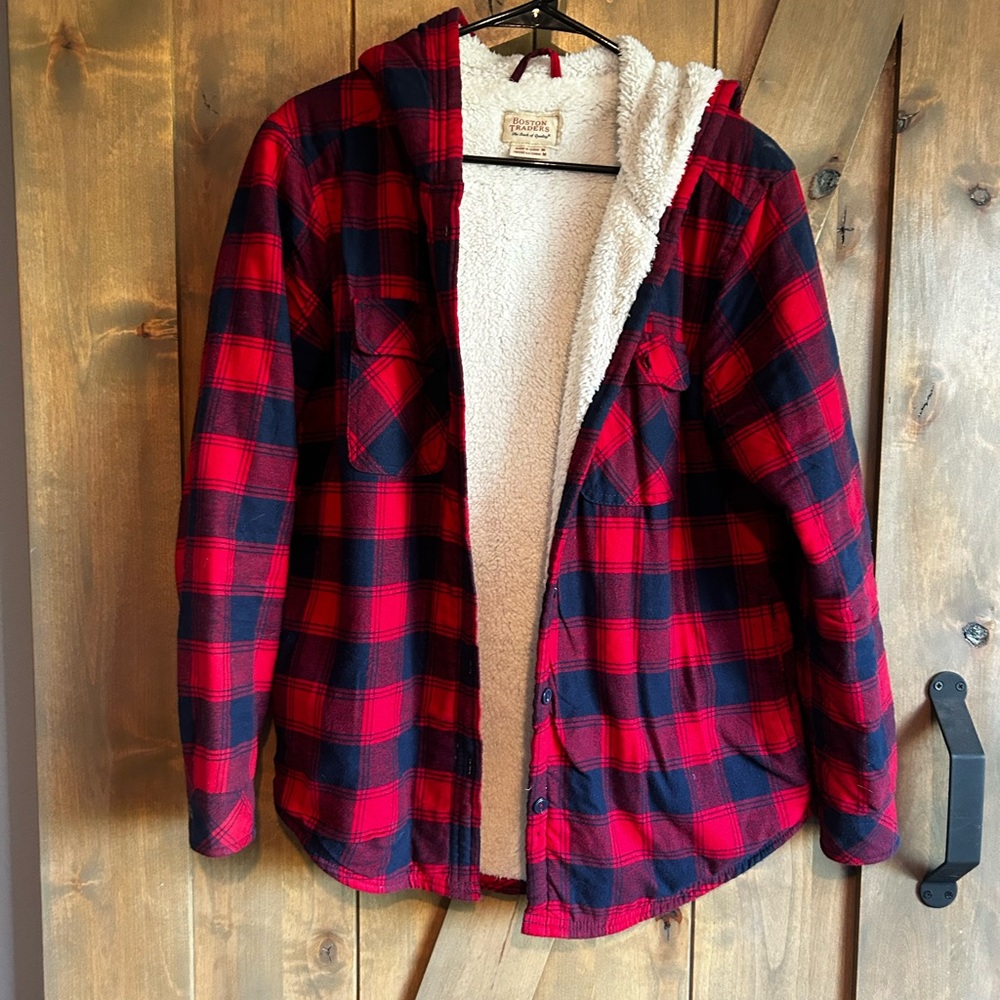 Red and Black Plaid Jacket with Sherpa Lining